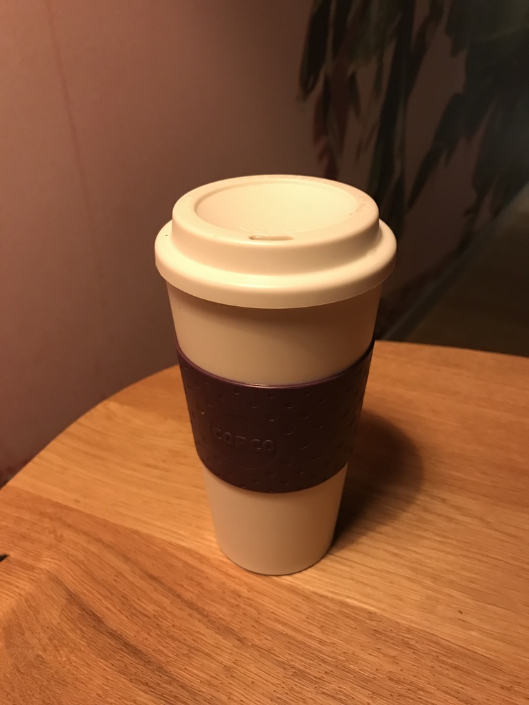 plastic travel mug